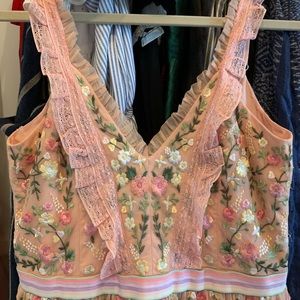 Needle & thread coral embroidered dress US 6